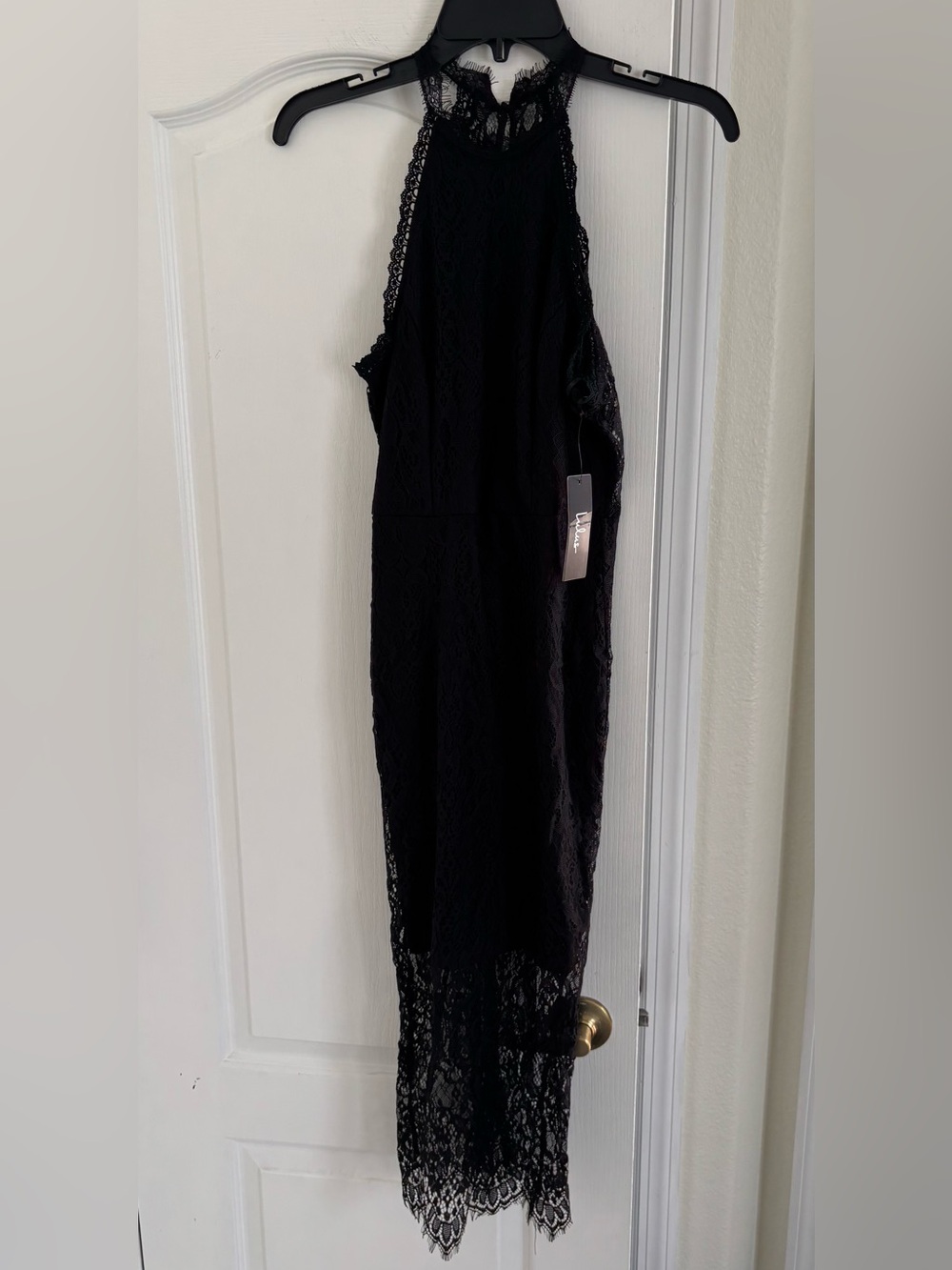 Women’s Lulu's Black Lace Halter Midi Dress